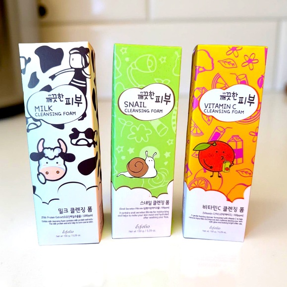 Esfolio Other - Esfolio NIB 3 Pc Korean Pure Skin Cleansing Foam Set - Milk, Snail, Vitamin C
